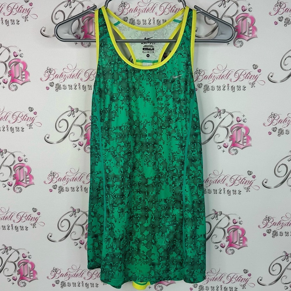 Nike tank top geometric pattern Dri-FIT Yellow and Green Tank Top